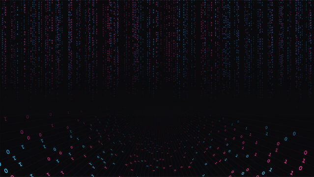 Pink and blue binary code perspective rain background