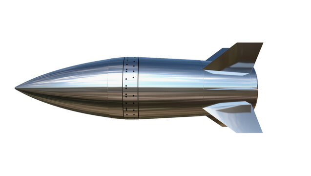 Silver metallic missile with fins and rivets