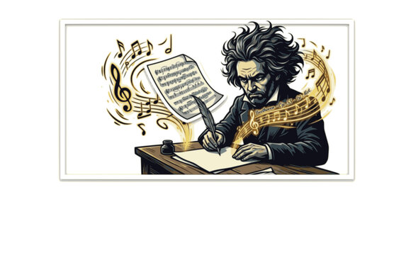 Beethoven Classical Composer Sticker. Flat Vector Minimalist Symphony Music Conductor Icon.