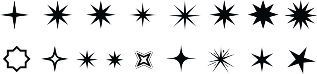 Obraz premium Abstract Starburst Shapes Collection, Geometric Spark Icons Set, Decorative Twinkle Symbols Vector Isolated Design Elements