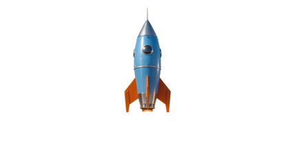 Retro blue and orange rocket ship with silver tip and window © Lena