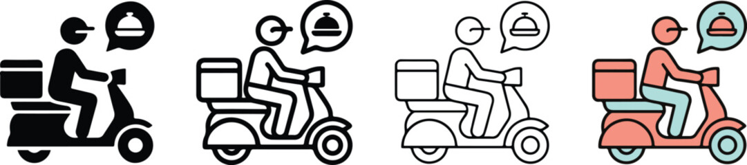 Delivery riders on scooters with food containers talking to customers © Lipi