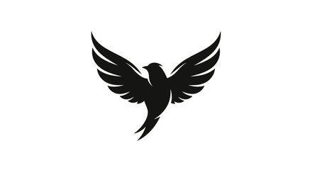 Obraz premium A minimalist black silhouette of a bird flying with wings spread wide