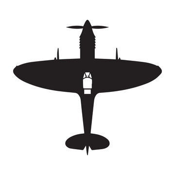 Supermarine Spitfire Silhouette Top View - Vintage WWII Fighter Jet.