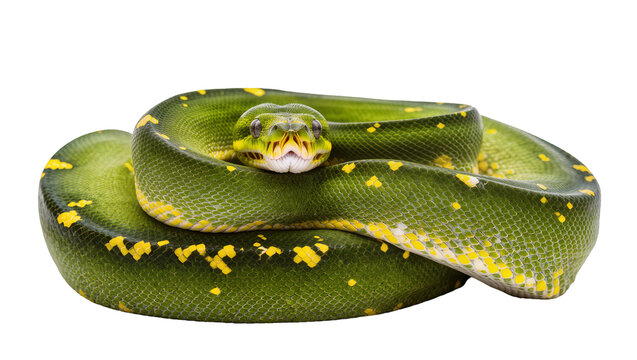 Green Tree Python coiled with yellow spots