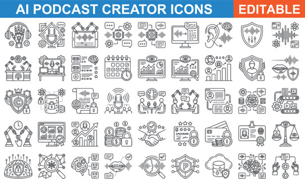 Ai podcast creator icons set
