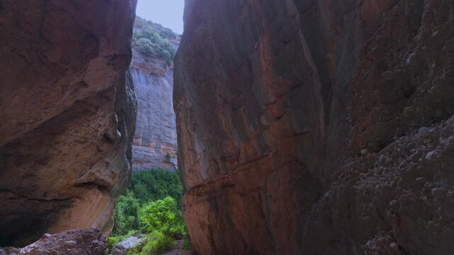 Landscape in the Gorgas and the Hermitage of San Julian in Nueno, in the Sierra de Guara Natural Park. Huesca, Aragon, Spain, Europe