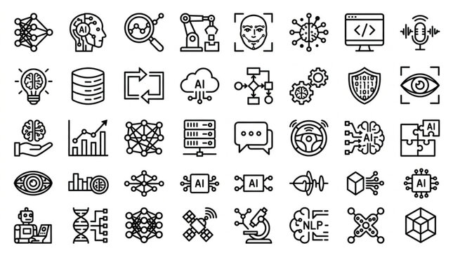 Artificial Intelligence Icons Set Vector Illustration.