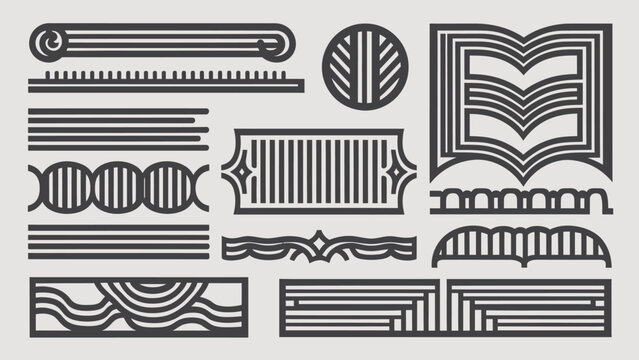 Art deco line ornament set featuring vintage geometric borders dividers book decorations frames architectural elements and linear design vignettes