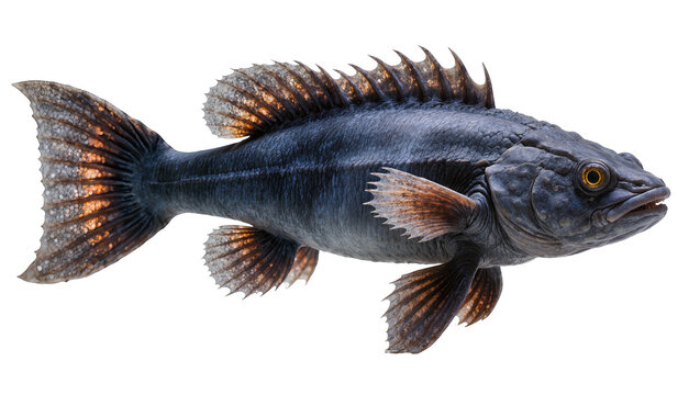 Dark scaled fish with spiny dorsal fin and orange-lined fins