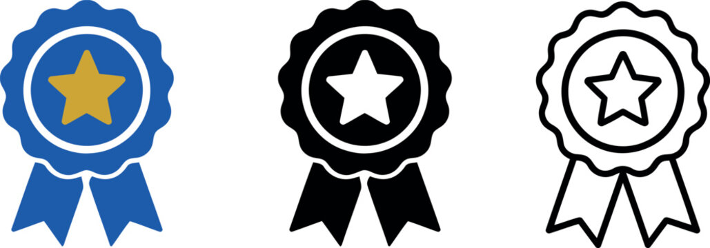 Solid color and outline Award badge icon set represent for certify and quality 