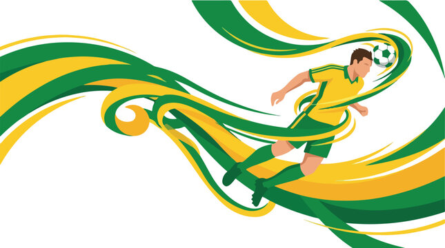 Professional soccer player heading the ball in world cup tournament, Dynamic flat vector illustration, World Cup football championship and competitive sports concept, Ath