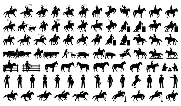 Premium Rodeo Cowboy Horse Silhouette Collection Wild West Vector Illustration