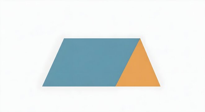 Minimalist geometric abstract design featuring a blue trapezoid and an orange triangle, creating a modern flat shape on a clean white background, ideal for various graphic projects