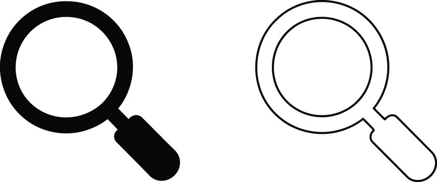Magnifying glass search icon set with solid black and outline zoom find symbol collection