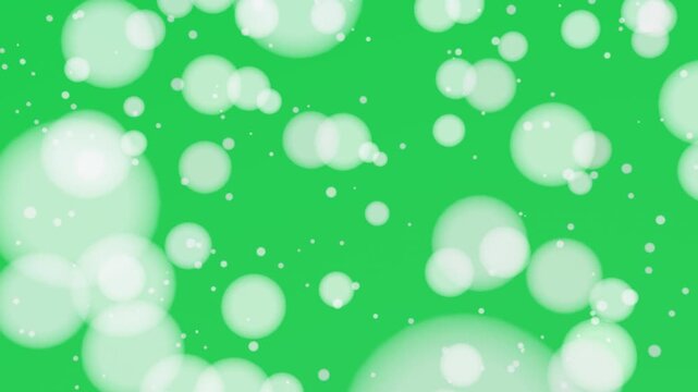Bokeh circles fading, flip making white disks, dots growing and drifting, forming stars on clear bg