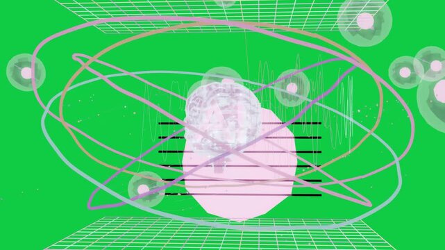 Holo bust rising as pink glow pulsing rings turning orbs moving showing detail transparent canvas