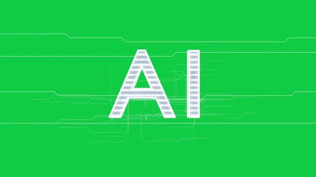 Left neon traces sweeping forming AI glyph joining circuit and activating logo on transparent field