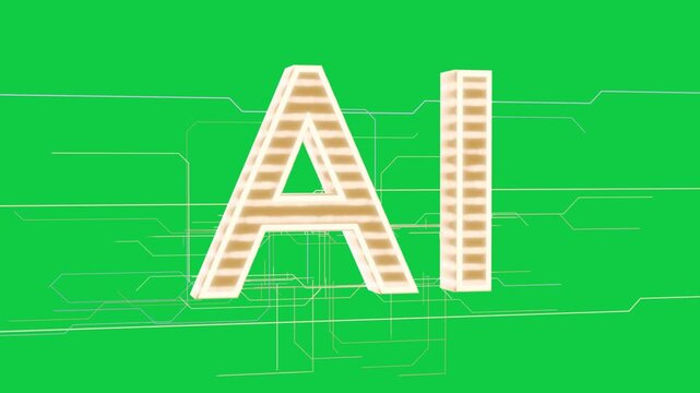 Gold streak entering AI letters glowing neon lines forming circuits making tech look on transparent