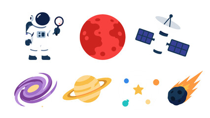 Space exploration icon set with astronaut planets and satellite © Alan