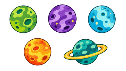 Colorful cartoon planet sticker set in flat vector style © Alan