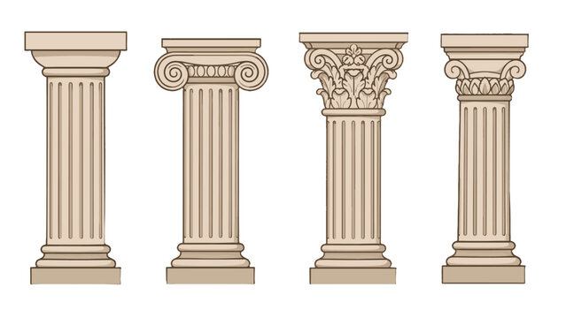 Set of classical stone columns with ornate architectural capitals