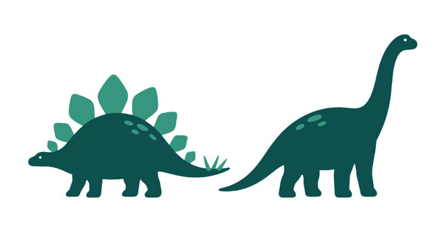 Flat vector dinosaur silhouettes with stegosaurus and sauropod