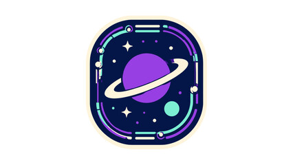 Colorful ringed planet in a decorative space themed vector frame © Alan