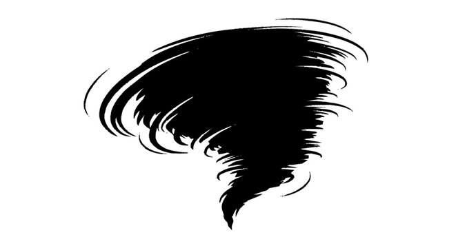 Bold black multi-stroke graphic featuring sharp tapering curves and dy