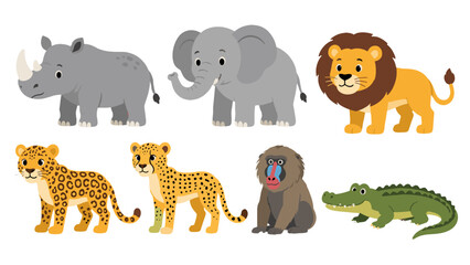 Cute cartoon safari animals set with lion elephant and rhino © Alan
