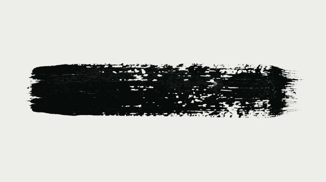 Rough black horizontal paint stroke with pronounced dry brush texture 