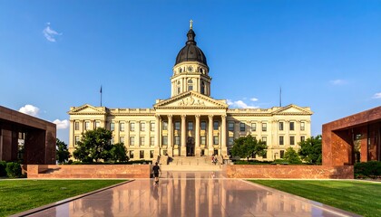 Obraz premium Grand Neoclassical Capitol Building Standing Under Clear Blue Sky in Formal Civic Plaza