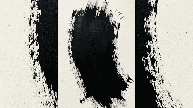 Abstract vertical black dry brush stroke with a distinct solid left ed