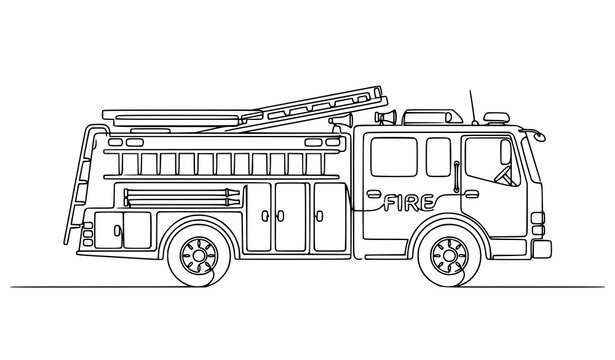 Fire truck continuous line drawing vector for emergency service design