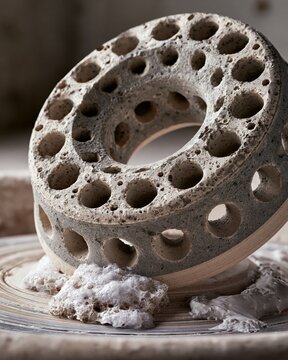 Textured Ceramic Wheel Head with Template Holes in Pottery Studio
