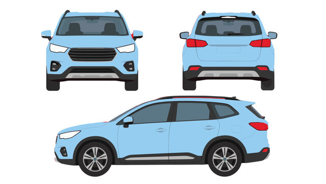 Light blue SUV vector set with front rear and side views