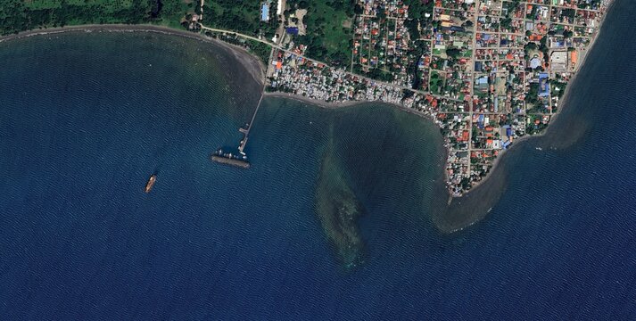 Satellite View Palawan Coastal Town Harbor