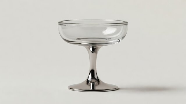 Retro ashtray stand glass in shallow bowl form with slim stem and soft white light