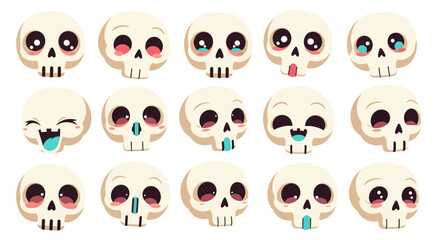 Fototapeta premium Kawaii Cartoon Skull Emoji Set with Various Expressions