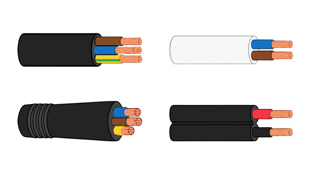 Set of electrical cable and copper wire cross section illustrations