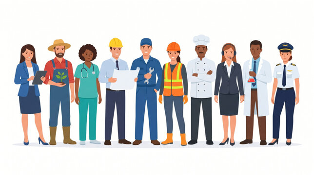 Diverse group of professionals from various occupations standing together