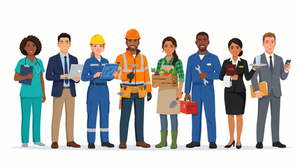 Obraz premium Diverse Group of Professionals Representing Various Essential Careers and Occupational Roles