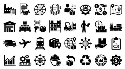 Logistics and Supply Chain Icons Set Vector Illustration. © Yu