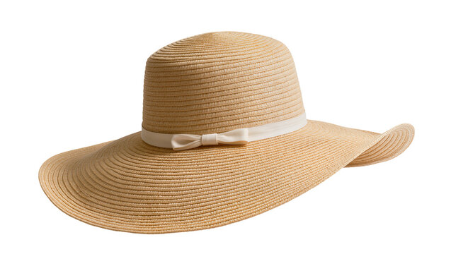 Wide brim straw hat with white ribbon bow