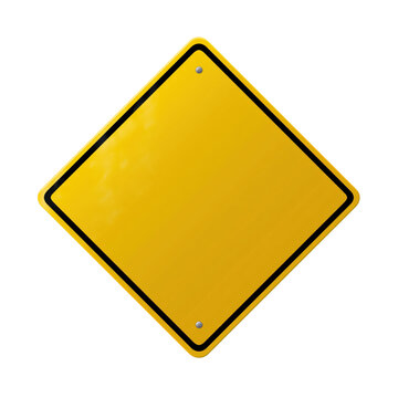 Empty yellow rhombus-shaped sign for traffic warnings, isolated on transparent background.