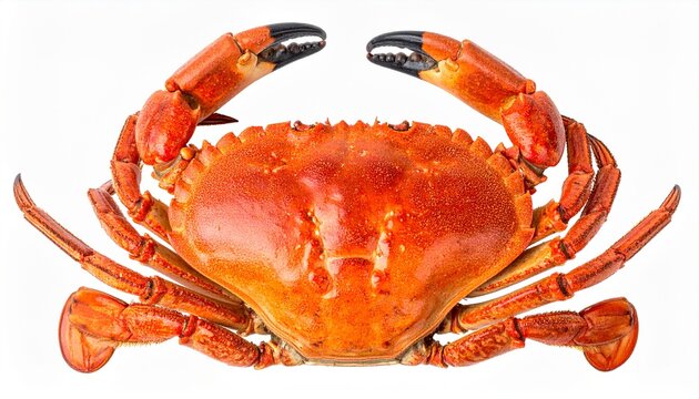 Whole cooked brown crab with large claws isolated on white