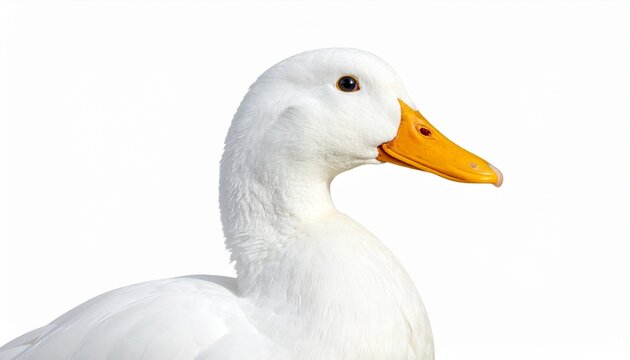Side profile of a domestic white duck with orange beak