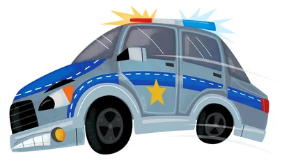 Fotobehang Auto Cartoon police car policeman sedan isolated illustration for children  © honeyflavour