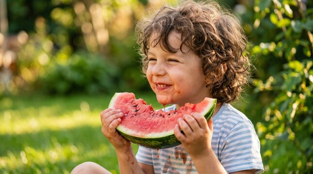 boy eating watermelon