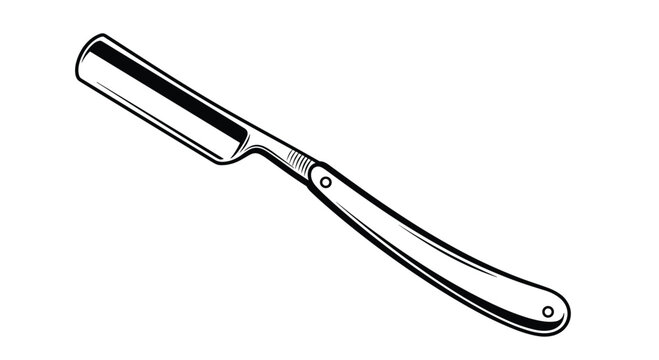 Classic straight edge razor is shown in a clean black and white illustration with the blade open for traditional barber shop concepts.